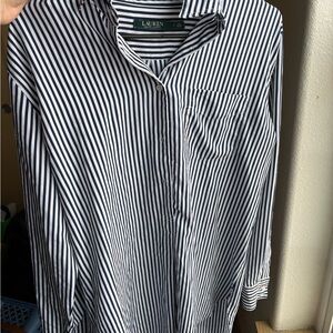 Ralph Lauren Navy and White Striped Button Down Shirt